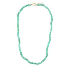 Chrysoprase Tire Beaded Necklace With Mint Silk Thread Yellow Gold Single Strand Rondelle Necklaces, Turquoise Faceted Rondelle Necklaces, Turquoise Faceted Rondelle Necklace, Green Hand-strung Rondelle Necklaces, Custom Initials, Silk Thread, Thread, Mint, Initials