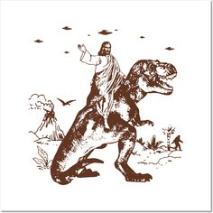 an image of a man riding on the back of a dinosaur