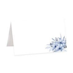 a white card with blue flowers on it