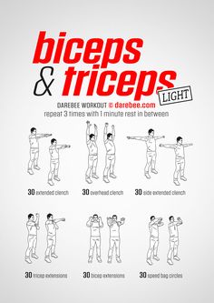 an exercise poster with instructions to do biceps and triceps for beginners