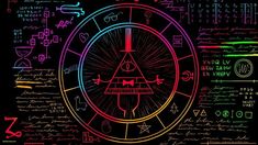 the illuminate symbols and their meanings in neon colors on a black background with handwritten