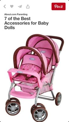 the baby stroller is pink and brown