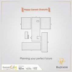 a white poster with the words happy ganesh chatrthh on it and an image of a floor plan