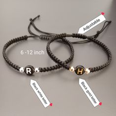 Custom Matching Bracelet, Personalize Couple Initial Bracelet Set, Initial Macrame Bracelet, Friendship Gift, Partner Gift, Friendship Gift. 💎HOW TO PLACE AN ORDER? * Select the bracelet set option from the menu tab. (drop-down menu). * Type the bracelet color or colors you want, as in the example. (See last photo for thread colors) * Type the letter or letters you want as in the example. Example; 1. S (Black Rope) - Black Letter-Silver Bead 2. A (White Rope) - White Letter-Gold Bead * See last Bracelet Couple, Bracelet Initial, White Rope, Bracelet Friendship, Black Rope, Thread Colors, Macrame Bracelet, Matching Bracelet, Initial Bracelet