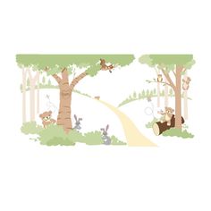 an animal themed wall decal with trees and animals