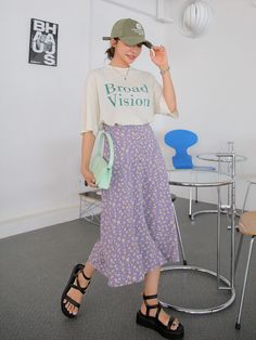 Purple Elegant Collar  Chiffon Ditsy Floral A Line Embellished Non-Stretch Spring/Summer Women Clothing Floral Skirt Outfits, Modest Summer Outfits, Rock Outfit, Purple Outfits, Women Skirts, Modest Clothing, Mode Inspo, Summer Fashion Outfits, Mode Inspiration