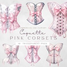 Vintage Glamour Aesthetic, Corset Drawing, Coquette Corset, Victorian Corsets, Coquette Room Decor, Victorian Corset, Coquette Room, Pink Corset, Watercolor Png