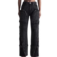 New Women’s Wide Leg Cargo Pants Size Medium Never Worn Can Be Worn With Many Different Looks Trendy Black Pants With Zip Fly, Baggy Straight Leg Bottoms With Zipper Closure, Baggy Straight-leg Bottoms With Zipper Closure, Trendy Mid-rise Pants With Zip Fly, Edgy Wide Leg Bottoms With Zip Fly, Trendy Washed Black Bottoms With Belt Loops, Black High-waisted Pants With Zipper Closure, Edgy High Rise Pants With Five Pockets, Trendy Wide Leg Pants With Zip Fly