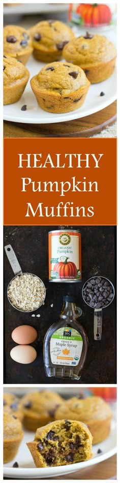 healthy pumpkin muffins with chocolate chips and oatmeal on the side