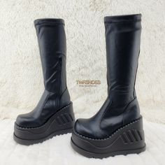 Boots Goth, Demonia Shoes, How To Stretch Shoes, Platform Wedge Heels, Goth Punk, Platform Wedge, Black Matte, Platform Wedges, New Shoes