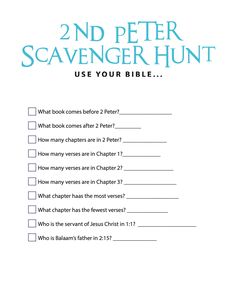 FREE 2 Peter Bible Scavenger Hunt - Children's Ministry Deals Peter Bible, Christian Products, Sunday School Classroom, Bible Quiz