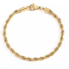 Wheat Rope Chain Bracelet 18k Gold Plated Stainless Steel Hypoallergenic & Tarnish Free Length 7.5 Inches Width 5mm Bundle To Save Everyday Gold Rope Chain Bracelet, Gold Rope Chain Bracelet For Everyday, Elegant Bracelets With Rope Chain And Link Shape, Gold Rope Chain Bracelet Gift, Elegant Bracelets With Link Rope Chain, Elegant Bracelets With Rope Chain Link, Elegant Rope Chain Link Bracelets, Elegant Gold Bracelet With Rope Chain, Gold Rope Chain Bracelet As A Gift