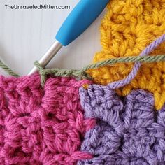 the crochet stitch is being worked on