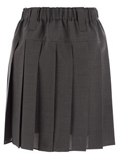 The light, slightly crepe effect of virgin wool organza renews the classic style of the Mini skirt with a feminine touch. The pleated effect is combined with an elastic waistband that gathers the light volumes and favours wearability, while the silk-blend crepe lining completes the garment and helps shield the slight transparencies of the fabric. - Pull-up skirt - Silk-blend crepe lining DESIGNER ID: MP087G3662 C2164Composition: 55% Polyester, 45% Virgin wool Lining: 74% Acetate, 26% Silk Skirt Silk, Latest Skirts, Formal Loafers, Wool Mini Skirt, Versace Shop, Wool Skirts, Gray Skirt, Knitwear Cardigan, Pleated Mini Skirt