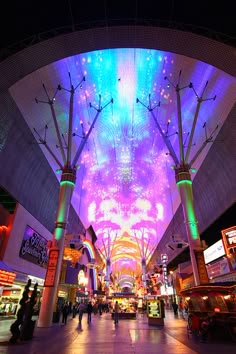 the inside of a shopping mall at night