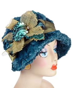 Grace Cloche Style Hat - Luxury Faux Fur in Peacock Pond - Pandemonium Millinery Art Hats, Ruff Collar, 1920s Style, Cozy Coats, Teal Flowers, Cloche Hat, 1920s Fashion, Beautiful Hats, The Grace