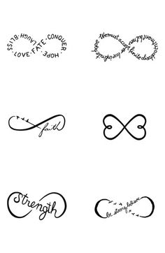 six different types of lettering with the words strength and love