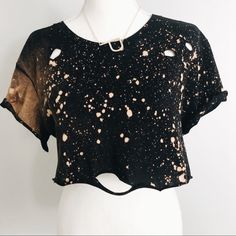 This Awesome Bleached Distressed Crop Top Is A Must Have. Each Piece Is Hand Distressed And Made To Order Just For You. I Have Been Making Custom Pieces For Years And Partnered With Coachella Entertainers And Have Made Custom Pieces For People To Wear To Concerts, Festivals And Much More Highlights: -Boxy Fit -Distressed -Bleach Spots -Unique, No Two Pieces Are Exactly Alike -Soft Fabric -Raw Hems Available Up To Size 5x Distressed Concert Tee, Diy Clothing Grunge, Punk Bleached Shirt, Bleach Shirt Design Grunge, Punk Shirt Diy, Bleach Black Shirt Diy, Cut Shirt Designs Diy, Diy Distressed Shirt, Grunge Shirt Design