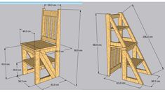 the plans for a ladderback chair are shown in two different sizes and measurementss