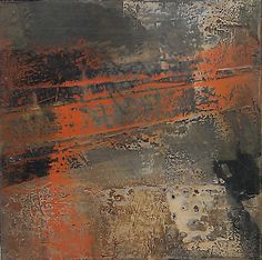 an abstract painting with orange and grey colors