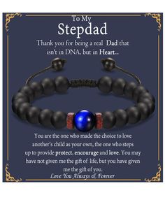 PRICES MAY VARY. Gifts for Stepdad Bracelet - Thanks for being a real Dad that isn't in DNA, but in heart. You are the one who made the choice to love another's child as your own, the one who steps up to provide protect, encourage and love. Love you and thank you forever. Material & Size - Our stepdad bracelet for men is made up of 8mm black agate stone with a 9mm blue tiger eye in the middle. It's sturdy and easy to pick up or take off by elastic rope, premium and chic, best stepdad gifts ideas Birthday Gift Round Bead Bracelets, Birthday Bracelets With Round Beads, Round Beaded Bracelet For Birthday Gift, Round Beads Bracelets For Birthday Gift, Personalized Black Beaded Bracelets For Father's Day, Inspirational Friendship Bracelets With Round Beads As Gift, Inspirational Round Beads Friendship Bracelets As Gift, Personalized Friendship Bracelets For Father's Day, Mother's Day Gift Friendship Bracelets With Round Beads