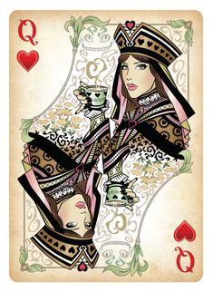 an ace playing card with two women dressed in traditional clothing and holding a cup,