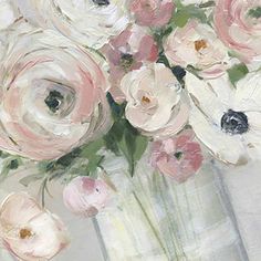 a painting of pink and white flowers in a vase