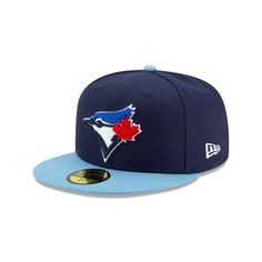 The Toronto Blue Jays Authentic Collection ALT 4 59FIFTY Fitted features an embroidered Blue Jays logo at the front panels and an embroidered MLB Batterman at the rear. Blue Fitted Hat For Baseball Season, Throwback Blue Baseball Season Hats, Blue Fitted Hat With Flat Brim For Baseball Season, Blue Flat Brim Fitted Hat For Baseball Season, Throwback Blue Hat With Curved Brim, Blue Throwback Hat With Curved Brim, Blue Baseball Fan Merchandise Hats, Blue Six-panel Baseball Cap With Embroidered Logo, Blue Fan Merchandise Hats For Baseball Season