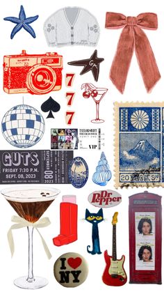 an assortment of different items are arranged in the shape of a collage on paper