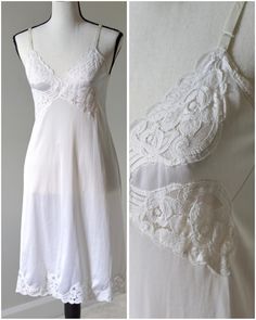 Embrace timeless elegance with this vintage 80s white midi slip dress, featuring delicate white lace trim for a touch of romance. Perfect as retro bridal lingerie, feminine nightwear, or a dreamy cottagecore piece, this slip dress is a versatile addition to any vintage lover's wardrobe. Made from soft, lightweight fabric, it drapes beautifully, offering both comfort and style. Ideal for layering under dresses or wearing on its own for a minimalist look. This unique piece is a must-have for those who appreciate classic fashion with a vintage twist. Fits a size small - medium. Message for measurements. Summer White Slip Dress With Delicate Lace, White Slip Dress With Delicate Lace For Summer, White Delicate Lace Slip Dress For Summer, White Sheer Slip Dress For Daywear, White Lace Slip Dress For Daywear, White Chemise For Wedding Night In Spring, White Lace Trim Chemise For Summer, White Lace Chemise For Daywear, White Fitted Vintage Slip Dress