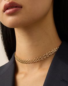 With a watchband-inspired link, the Francis Choker exudes luxury and cool. This slinky mesh choker looks substantial and feels comfortable, laying flat against your skin, following the natural curves of your neck. The foldover clasp makes for easy closure, with an included extender to make the choker 2" longer. Finished in high-polish gold.gold tone dipped brassfinish: high polishwatch chain linkfoldover claspproduct measurements:length (without extender): 35.3cm / 13.9"extender length: 41.4mm / Trendy Adjustable Chain Necklace For Formal Events, Luxury Metal Choker, Chic Adjustable Chain Choker, Chic Adjustable Chain Link Necklace, Elegant Chain Link Choker For Party, Evening Metal Choker, Metal Evening Choker, Modern Evening Choker Jewelry, Adjustable Snake Chain Elegant Choker