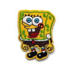 spongebob iron - on patch from the cartoon series, with blue eyes and yellow hair