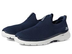 SKECHERS Performance Go Walk 6 - Stunning View - Women's Shoes : Navy/White : SKECHERS Air-Cooled Goga Mat breathable insole comes with a high rebound cushioning. Engineered knit upper. Ortholite comfort foam insole layer offers high breathability with long term cushioning. High-rebound ultra-lightweight Hyper Pillar Technology for added support. Sock-like fit. Slip-on style. Lightweight, responsive ULTRA cushioning. Stretch Fit design for sock-like comfort. Signature brand detailing on the top, White Skechers, Shoes Skechers, Skechers Women, Cole Haan Zerogrand Oxford, Skechers Shoes, Stunning View, Navy White, Sneakers White, Tennis Shoes