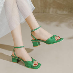 SPU: AL1526 Heel height range: medium heel shoes (3-5CM) Heel height value: 4.5CM OutSole material: Microfiber Toe style: Square-Toe Popular styles of footwear: sandals Trendy Green Block Heel Sandals, Green Open Toe Block Heels With Stacked Heel, Green Round Toe Block Heels For Summer, Trendy Open Toe Block Heels With Heel Loop, Green Block Heels With Round Toe For Summer, Green Block Heels For Summer Evenings, Green Block Heels For Evening Summer Events, Trendy Sandals With Padded Low Heel, Trendy Summer Wedge Sandals With Square Toe