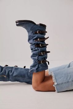 Tatum Over the Knee Boot | Free People Tall Boots Outfit, Larme Kei, Fall 23, Wrap Boots, Ski Girl, Funky Shoes, Buckled Flats, Tall Leather Boots, Trending Boots