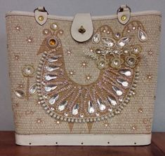 Rare Enid Collins Fine Feathers Peacock Bird Jeweled Handbag Purse | eBay Designer Embellished Rectangular Shoulder Bag, Designer Handheld Handmade Bags, Designer Embellished Shoulder Bag, Beige Embellished Rectangular Shoulder Bag, Designer Embellished Shoulder Bag For Everyday Use, Designer Handmade Top Handle Shoulder Bag, Elegant Natural Color Shoulder Bag, Designer Embellished Rectangular Bag, Beige Embellished Rectangular Bag