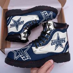 Dallas Cowboys Classic Boots - Premium Shoes/ Premium Leather Boots - Gift For Sports Lovers 04 Casual Ankle Boot Sneakers For Streetwear, Sports Boots With Rubber Sole And Round Toe, Streetwear Boots With White Sole And Round Toe, White Sole Round Toe Boots For Streetwear, Sporty Boots With White Sole And Round Toe, White Sole Boots With Round Toe For Streetwear, Casual Synthetic Boots With Rubber Sole, Round Toe Boots With Laces And White Sole, Streetwear Boots With Branded Insole And White Sole