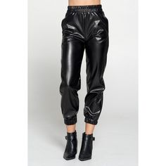 These faux leather pants feature a stylish bottom cuff and are versatile enough to pair with tennis shoes, flats, or a chic heel. Experience comfort and style with these exceptional pants. 60% PU, 40% Polyspan Made in USA SIZE & FIT Model is wearing a Small Height: 5'7 Waist: 25/26 Bust: 32B Spring Streetwear Faux Leather Pants, Chic Spring Leather Pants For Streetwear, Trendy Solid Color Polyurethane Pants, Chic Faux Leather Pants For Streetwear, Casual Black Faux Leather Bottoms, Fall Cargo Pants With Cuffed Ankles, Chic Leather Bottoms For Streetwear, Casual Stretch Leather Bottoms, Chic Leather Pants For Fall Streetwear