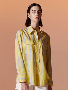 Editor's NotesSENTIBONES' casual striped shirt with the A-line silhouette makes this shirt sophisticated.- Button closure- Striped pattern- Pocket on the chest- A line silhouette- Versatile itemMeasurements(in.)1/2- Total length: 28.34 / 29.13 in.- Shoulder: 16.92 / 17.71 in.- Chest: 39.37 / 40.94 in.- Sleeve: 22.04 / 22.44 in.Model infoWoman - Height: 5'64 Fitting size 1Composition & Care- 86% Rayon, 32% Lyocell- Please check the care labelDesigner- by SENTIBONES Spring Tops With Vertical Stripes And Spread Collar, Vertical Stripes Shirt For Summer Workwear, Striped Shirt With Placket For Spring, Striped Shirt For Summer Workwear, Striped Shirt With Spread Collar For Spring, Spring Striped Shirt With Spread Collar, Spring Collared Shirt With Vertical Stripes, Spring Shirt With Vertical Stripes And Collar, Casual Yellow Top With Striped Collar