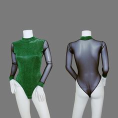 📌✂Please contact me if you would like a Custom -Made Bodysuit for your size with your measurements for an extra charge of £12.00. 💋Hand Made With Love💋 Item Specifics: Colour: Emerald Green & Black Fabric: Knit Stretch Elastane Material: Lurex  Fabric 2: Fine Knit Material 2: Mesh Fabric Stretch: Full Stretch Pattern: Textured & Transparent Size: XS(6-8) S(8-10) M(10-12) L(12-14) XL(14-16) Neckline: Turtle Neck Silhouette: Bodysuit Sleeve Length: Long Sleeve Occasion: Party, Evening, Special Stretch Long Sleeve Bodysuit For Costume Party, Stretch Dancewear Bodysuit For Costume Party, Stretch Dancewear Bodysuit For Club, Green Stretch Bodysuit For Party, Green Fitted Bodysuit For Party, Green Club Bodysuit, Green High Stretch Bodysuit For Party, Long Sleeve Stretch Bodysuit For Dance, Stretch Long Sleeve Bodysuit For Dance