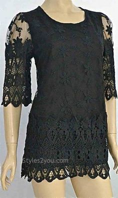 AP Expressions Blouse In Black Elegant Cotton Lace Top, Elegant Summer Cotton Lace Top, Elegant Cotton Lace Top For Summer, Elegant Summer Lace Top In Cotton Lace, Spring Formal Lace Patchwork Top, Elegant Cotton Lace Patchwork Tops, Spring Lace Blouse With Lace Trim, Lace Patchwork Blouse For Spring, Spring Lace Blouse With Lace Patchwork