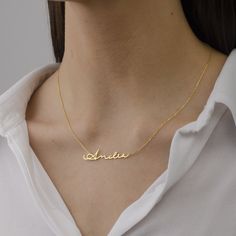 "Gold Name Necklace, Mother's Day gifts , Perfect Personalized Gift For Her * Material: High Quality Solid 925 Sterling Silver * Finish: Sterling Silver ∙ 18K Gold ∙ Rose Gold * All our jewelry is made by hand with Love STERLING SILVER 925 We use real Sterling Silver 925 How to customize Order? 1) Select Color 2) Select Chain length 3) Click \"Add to Cart\" 3) Will need work name or letters write to the text box (like: Alis ♥ Laura -S♥G ) 4) Checkout 5) Complete order Shipping & Package * Yo Customizable Pendant Necklaces For Gifts, Customized Pendant Necklaces For Birthday Gift, Customized Pendant Necklace For Birthday Gift, Minimalist Sterling Silver Name Necklace For Birthday, Minimalist Sterling Silver Name Necklace As Birthday Gift, Classic Necklace With Custom Name As Gift, Dainty Sterling Silver Necklace For Gift, Dainty Sterling Silver Custom Necklace For Gift, Classic Necklace With Custom Name For Gift