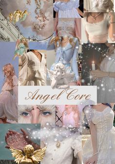 a collage of angel images with the words angel core written in gold and white