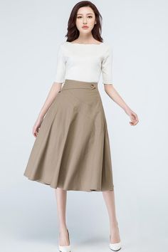 50s skirt - handmade linen skater skirt just for you -from Xiaolizi – XiaoLizi Below The Knee Skirt Outfits, Health Gadgets, Stacy London, 50s Skirt, Camel Skirts, Womens Skirt Outfits, Flare Dresses, Knee Skirt, Midi Flare Skirt