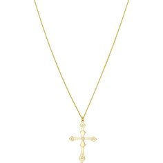 Olas d'Oro 18 Necklace - 14K Yellow Gold 1/20 Ct Diamond Fancy Cross Pendant Adj Necklace Fancy Cross, Gold Experience, Fancy Necklace, Diamond Birthstone, Average Weight, Tennis Necklace, Inspired Fashion, Adjustable Necklace, Metal Necklaces