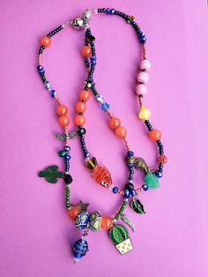 Exclusive colorful necklace set with different pendants, ceramic and glass beads, millefiori beads. Magnetic clasp and extension chain clasp. Length: 44 cm. and 40 cm. Colorful Necklace, Colourful Necklace, Magnetic Clasp, Necklace Set, Charm Necklace, Glass Beads, Charms, Germany, Jewelry Necklaces