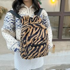 UAKISS - Fashion Hot Selling Leopard Print Women's Backpack 2024 New Large Capacity Multi Style Velvet Women's Commuting Backpack Casual Backpack With Animal Design, Travel Crossbody, Women's Backpack, Lipstick Bag, Crossbody Bags For Travel, Floral Bags, Tie Design, Fashion Handbags, Womens Backpack