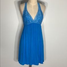 Brand New No Flaws Never Been Worn Blue Summer Nightgown For Vacation, Blue V-neck Nightgown For The Beach, Blue Sleeveless Vacation Nightgown, Blue Summer Vacation Nightgown, Sleeveless Blue Nightgown For Vacation, Summer Vacation Blue Nightgown, Blue V-neck Dress For Bedtime, Blue Stretch Sleepwear For Vacation, Stretch Blue Sleepwear For Vacation