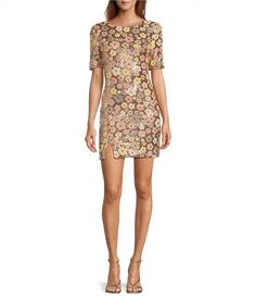 Dress the Population Sequin Round Neckline Short Sleeve Mini Dress | Dillard's Fitted Embellished Mini Dress With Short Sleeves, Glamorous Fitted Short Sleeve Sequin Dress, Glamorous Fitted Sequin Dress With Short Sleeves, Embellished Sequin Knee-length Dress For Spring, Knee-length Embellished Sequin Dress For Spring, Embellished Knee-length Sequin Dress For Spring, Embellished Knee-length Sequin Dress For Summer, Glamorous Embellished Mini Dress With Short Sleeves, Evening Mini Dress With Sequins And Short Sleeves