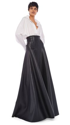 LONG GRACE SKIRT – Black – Norma Kamali Classic A-line Maxi Skirt For Formal Occasions, Fitted A-line Maxi Skirt With Gathered Detail, Formal Pleated A-line Maxi Skirt, Fitted A-line Maxi Skirt With Pleated Waist, Formal A-line Maxi Skirt With Pleated Waist, Fitted A-line Maxi Skirt For Evening, Flowy Full-length Pleated Skirt For Fall, Fitted Maxi Skirt With Pleated Waist, Fitted Flared Maxi Skirt With Pleated Waist